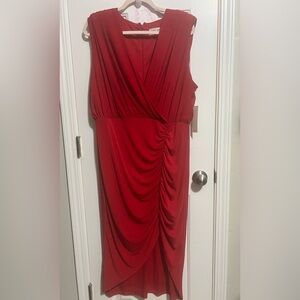 Eliza J Red V-Neck Wrap Ruched Dress
